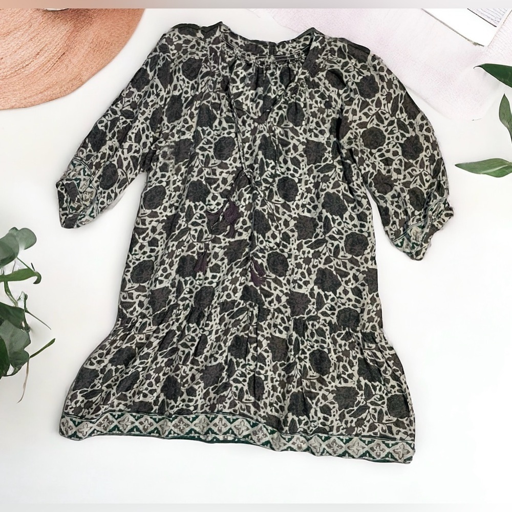 Natalie Martin Silk Stevie Geranium Floral printed M tassel bohemian mini dress